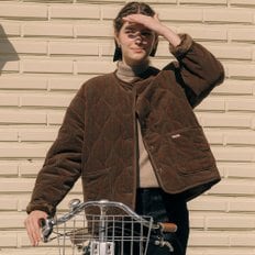 Corduroy quilting detachable collar jumper_Brown