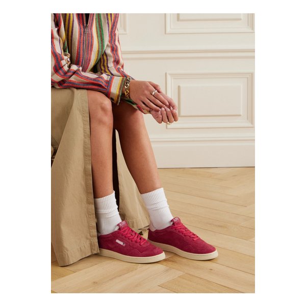 오트리 플랫 로우 가죽 트리밍 스웨이드 스니커즈 레드 1647597332398888