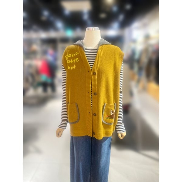 [여주점] 후드 배색 루즈핏 니트 베스트 (BAKV02511)