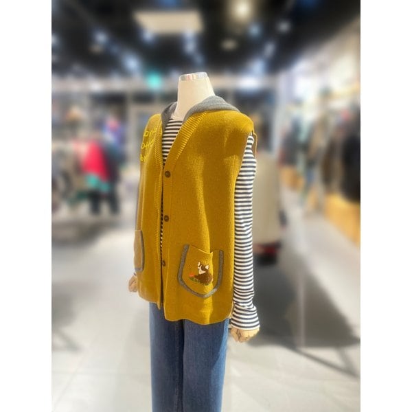 [여주점] 후드 배색 루즈핏 니트 베스트 (BAKV02511)