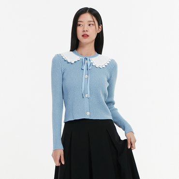 LAP [made by LAP] 레이스카라 메탈 골지 니트 가디건 AN3KG861