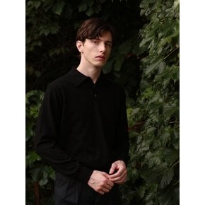 Essential Soft long sleeve polo knit (Black)