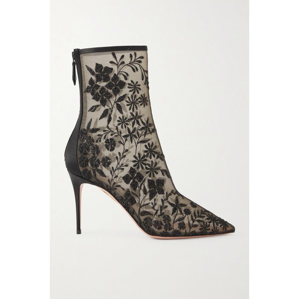 모나무르 비즈 장식 새틴 트림 메쉬 앵클 부츠 46376663162922129