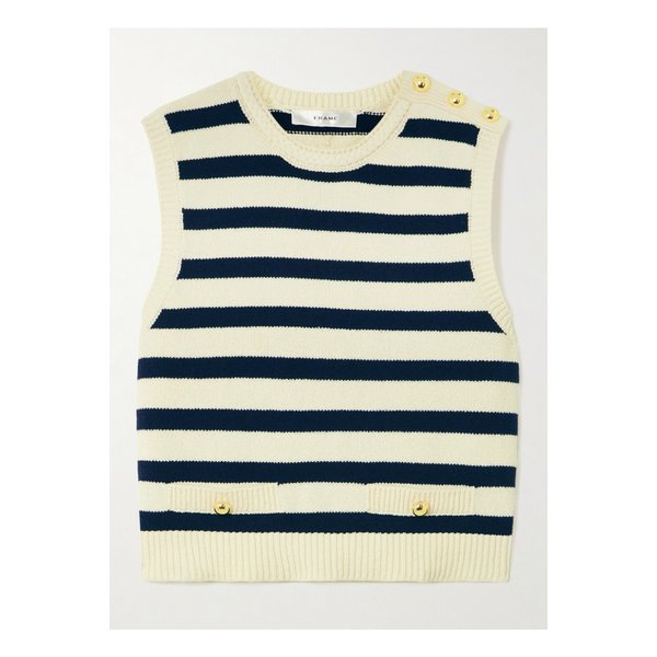 더 하버 버튼 장식 스트라이프 코튼 혼방 베스트 크림 46376663162833490