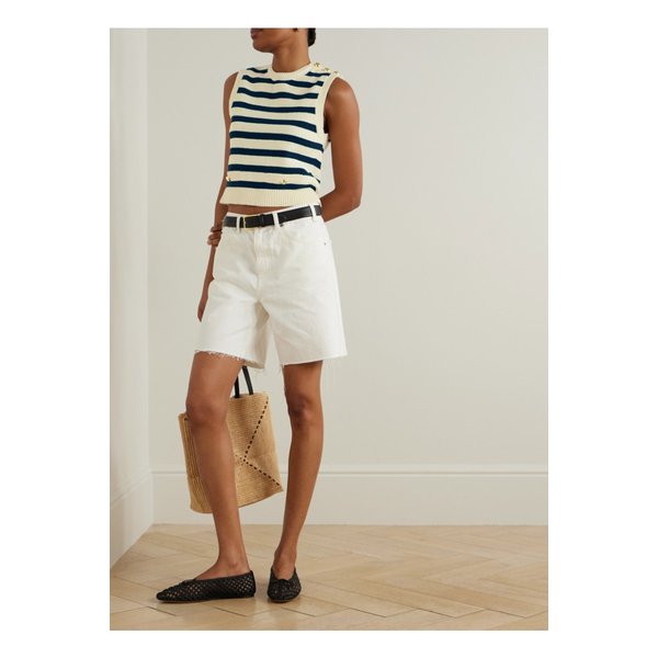 더 하버 버튼 장식 스트라이프 코튼 혼방 베스트 크림 46376663162833490