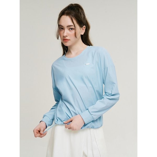 에어파스텔 스트링 상의 루즈핏 여성 롱슬리브 스카이블루
