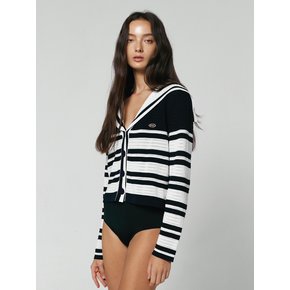 SAILOR COLLAR STRIPE KNIT CARDIGAN - NAVY