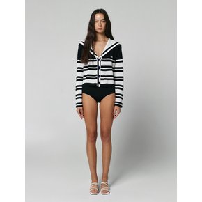 SAILOR COLLAR STRIPE KNIT CARDIGAN - NAVY