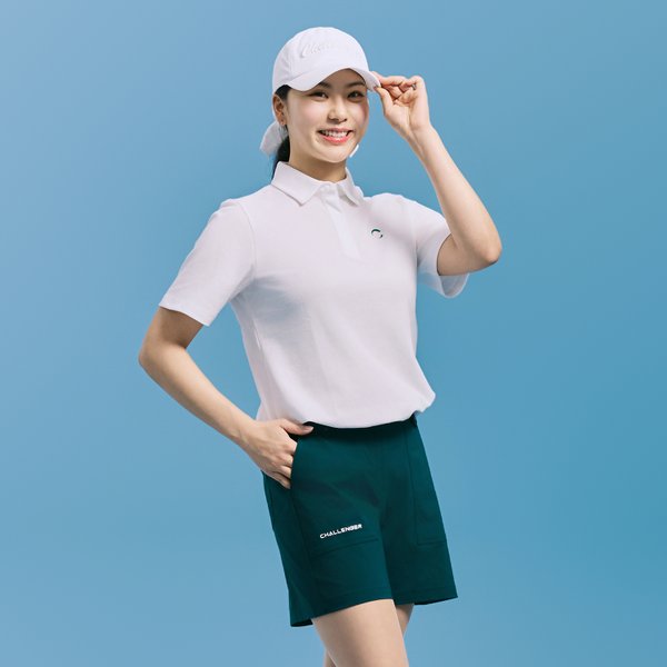 [부산점] 여성 폴리 PQ 5부소매 스트링 카라 반팔티 화이트