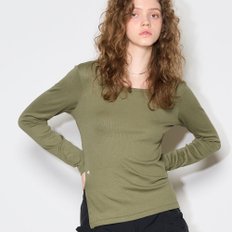 WOMAN U넥 리브드 롱 슬리브 티 [KHAKI] / WBD1L01508