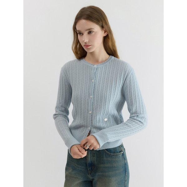 Scallop Cable Knit Cardigan Sky Blue AT5SWF022SL