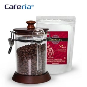 Caferia 나무/아크릴 밀폐용기 750ml+케냐 AA 200g(CA2-C4) [보관용기/볶은원두/커피콩/드립커비/커피용품]