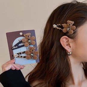 귀여운 곰돌이 베어 큐빅 포인트 뚝딱핀 헤어 머리핀 예쁜 벨벳 옆머리 앞머리 잔머리 헤어핀 삔