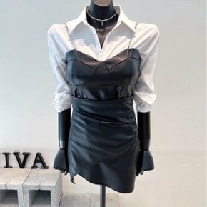 / [VIVA] 22FW 언발 랩셔링 미니 가죽치마