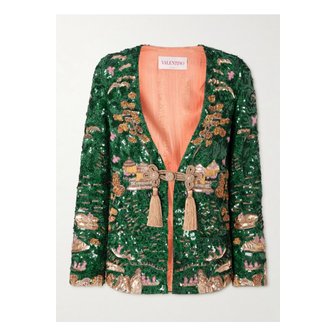 발렌티노 시퀸 실크 재킷 그린 1647597358770249