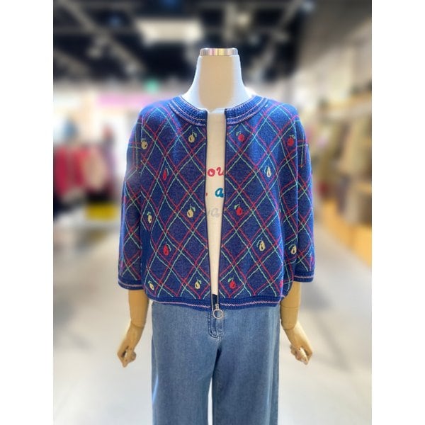 [여주점] 아가일 프룻 자카드 집업 니트 (BAKC59531)