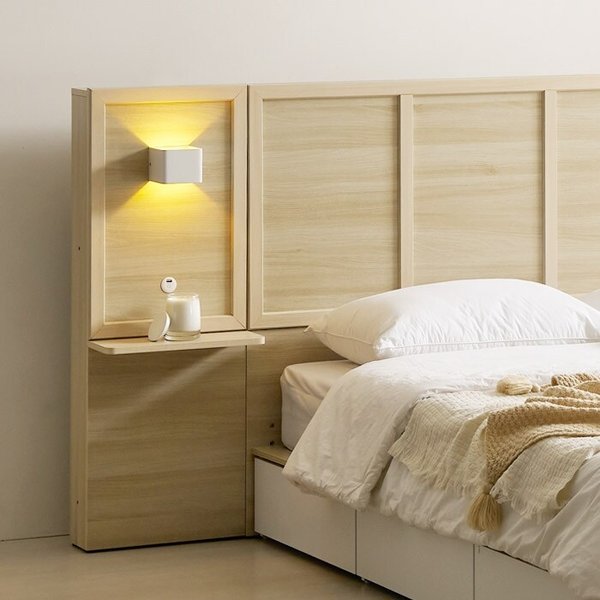 [보루네오]호텔라인 넉넉한 수납 침대 SS (조명협탁1개,7존매트) KC837