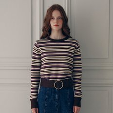 STRIPE ROUND NECK KNIT BROWN