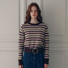 STRIPE ROUND NECK KNIT BROWN