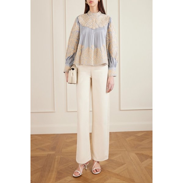 알렉산드라 플리츠 자수 코튼 보일 블라우스 46376663162969468