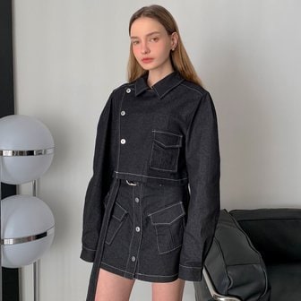  [바스카라][SET] 스티치 크롭 재킷+스커트 데님 셋업 (2colors)-VSET011