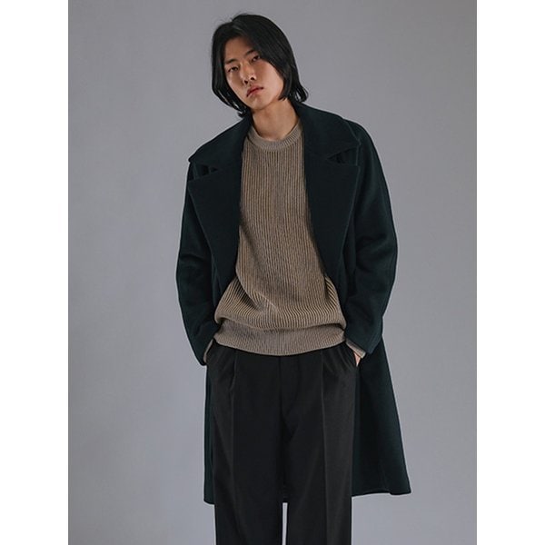 남성 하이넥 와이드 라펠 코트 (DK-GREEN)