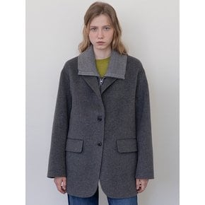 Wool knit collar half jacket _ Gray