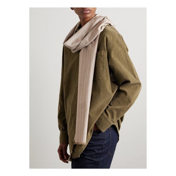 구엘 프린지 스트라이프 코튼 보일 스카프 베이지 1647597359753851