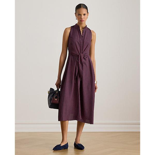 프린트 타이 프런트 크레이프 슬리브리스 드레스(WMLRDRSSCM20076410)