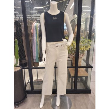 파프리카 SJ3VT927 라인 배색 자수 민소매 크롭 니트