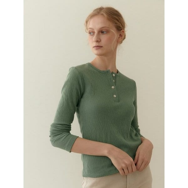 [리퍼브] HENLEY NECK NATURAL T-SHIRT SAGE