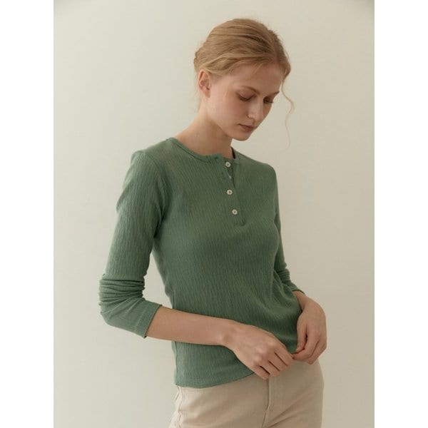 [리퍼브] HENLEY NECK NATURAL T-SHIRT SAGE