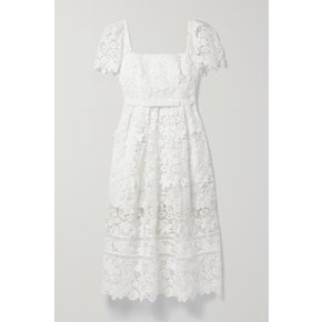 Grosgrain-trimmed Guipure Lace Midi Dress 화이트