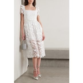 Grosgrain-trimmed Guipure Lace Midi Dress 화이트