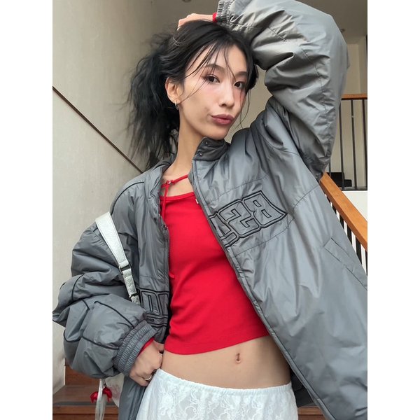 레이서 파이핑 패딩 자켓 다크그레이 BODJP422MDG