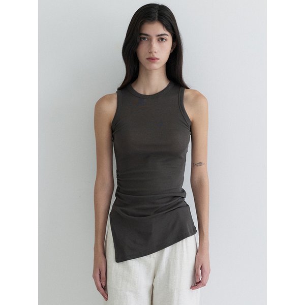 Shirred Slit Sleeveless _ charcoal