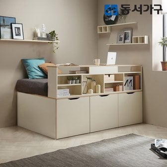 동서가구 이미지 SS 멀티수납 평상형 침대+와이드책장 (매트미포함) DF638903