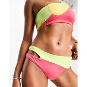 4542012 Nike Swimming Icon Swoosh Block cut out bikini bottoms in pink and green