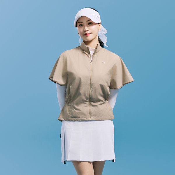 [부산점] 여성 하이넥 케이프 반팔 허리 스트링 자켓 베이지