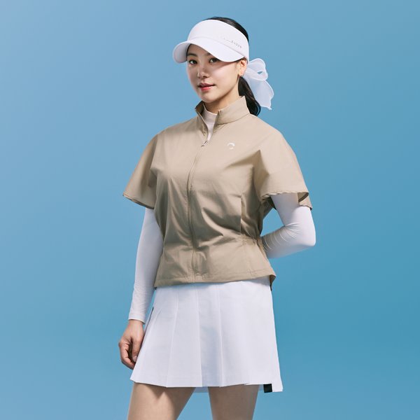 [부산점] 여성 하이넥 케이프 반팔 허리 스트링 자켓 베이지