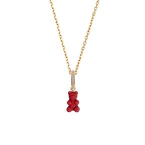 ice color mini bear necklace (deep red)(200063)