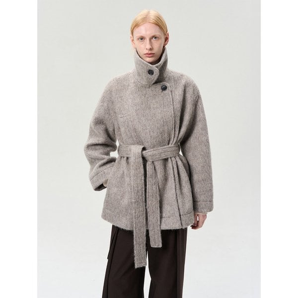 WOOL BLEND FUNNEL NECK HALF COAT