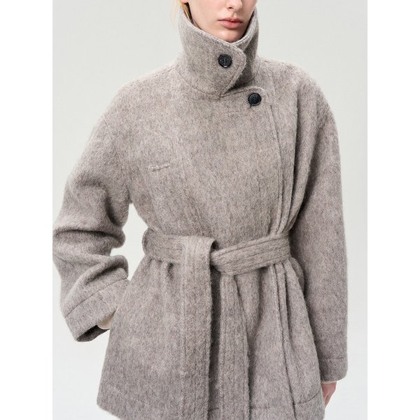 WOOL BLEND FUNNEL NECK HALF COAT