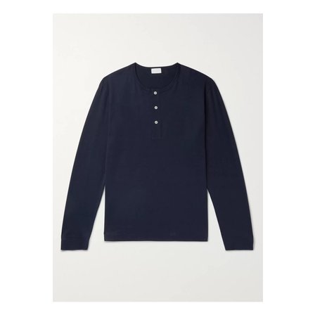 H&Aring;NDV&AElig;RK Pima Cotton-Jersey Henley Pyjama T-Shirt 블루
