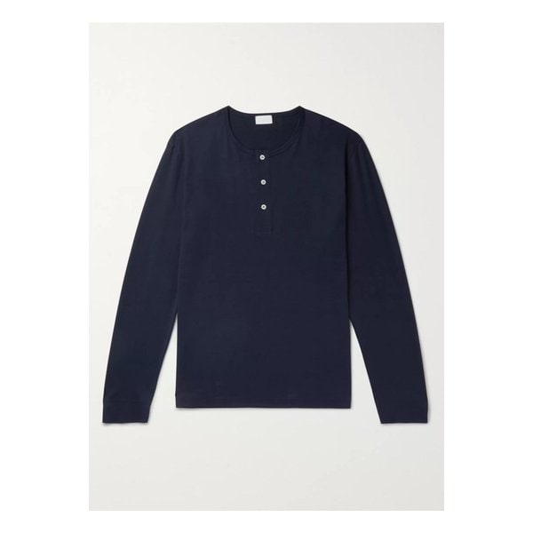 Pima Cotton-Jersey Henley Pyjama T-Shirt 블루