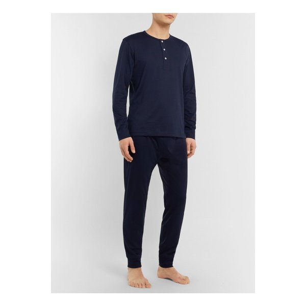 Pima Cotton-Jersey Henley Pyjama T-Shirt 블루