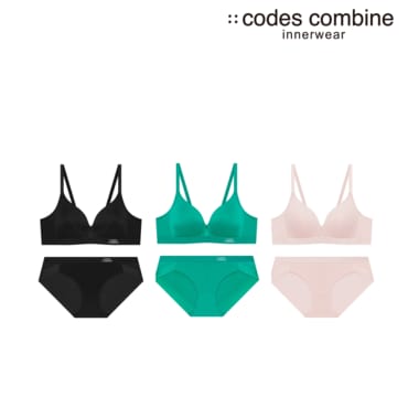 코데즈컴바인이너웨어 노와이어 로고포인트 브라세트 3종택1(CDWBR552+CDWBP552)
