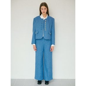 [EJnolee White Flame] Semi Wide Blue Tweed Pants