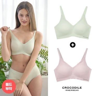 감탄브라 [크로커다일] 라이크라 쉘론 몰드부착 스트랩 감탄브라 2종 올리브그린+퍼플그레이 CDWBR5M2425