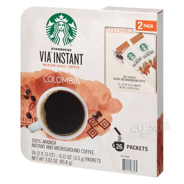 스타벅스 인스턴트 콜롬비아 커피 미디엄로스트 26 COUNT STARBUCKS VIA INSTANT COLOMBIA COFFEE